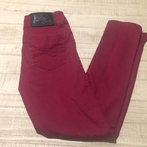 Red girls skinny jeans.